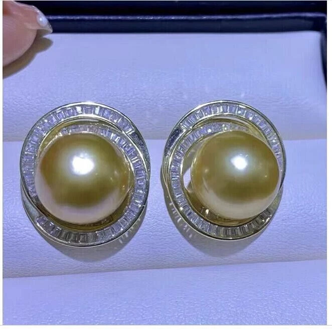 Nuevos Pendientes AAA 10-11mm Genuinos Naturales Redondos Dorados Mar del Sur Perlas 925S Foto 1 de 1