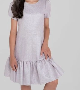 $218 Zoe Ltd Kids Girl's Pink Willow Ribbed Metallic Peplum Hem Dress Size 8 - Picture 1 of 4