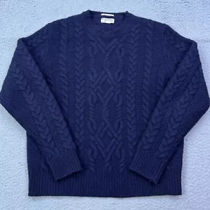 Wallace & Barnes 100% Shetland Wool Sweater Men's M Blue Cable Knit Fisherman - Picture 1 of 9