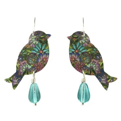 Artista Cha Cha Birds Blue Purple with Bead Nature Aluminum Handmade Earrings - Image 1 of 3