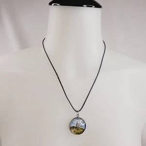 Handgefertigter Windmühlenanhänger an blauer Kordel Modeschmuck Halskette Kunst zum Tragen - Bild 1 von 8