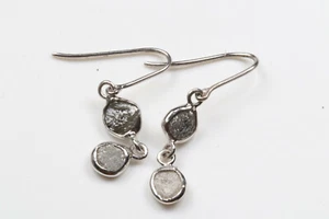 6.0cts Natrual Gray White Flat Raw Diamond Earrings, Dangle Earrings 925 Silver - Picture 1 of 12