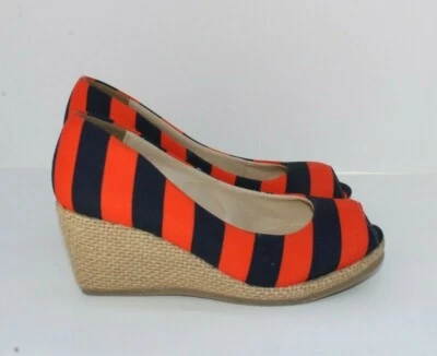 Zapatos de tacón de cuña Lillybee U para mujer 5 naranja azul marino a rayas punta abierta zapatos de salón náuticos Foto 1 de 4