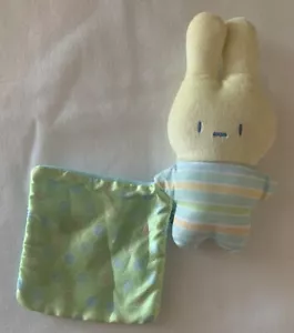Fisher Price Bunny Blue Stripes Rattle & Mini Blanket 6 1/2” R6070 EUC Mattel - Picture 1 of 7