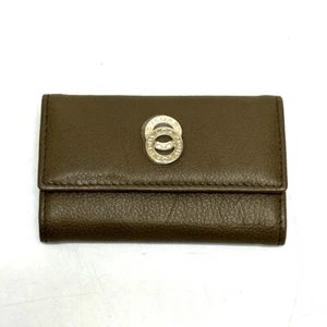BVLGARI key double ring 6 rows Key Case Leather Brown - Picture 1 of 15