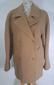 ST MICHAELS Vintage Wool Beige Overcoat Marks & Spencer Button Up Women's UK 14 - Picture 1 of 21