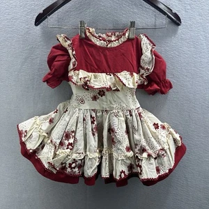 Abito Vintage Martha's Miniatures Increspato 3-4T Rosso Twirl Sfilata Cottagecore - Foto 1 di 18