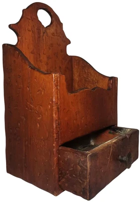 EARLY-MID 19TH C AMERICAN ANTIQUE PRIMITIVE, 1-DRAWER PINE HANGING WOOD PIPE BOX - Image 1 of 4