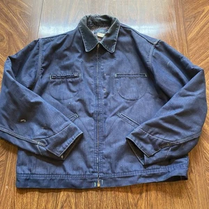 1960s Osh Kosh Denim Blanket Lined Corduroy Collar Full Zip Jacket 48 R - Picture 1 of 18