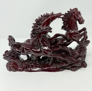 Vtg Mandarin Red Resin Running Wild Horses Statue Figurine Oriental - Picture 1 of 11