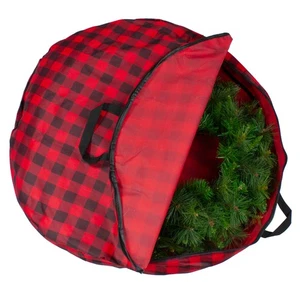 Dyno 30" Heavy Duty Red Black Plaid Christmas Wreath Storage Bag with Handles - Picture 1 of 4