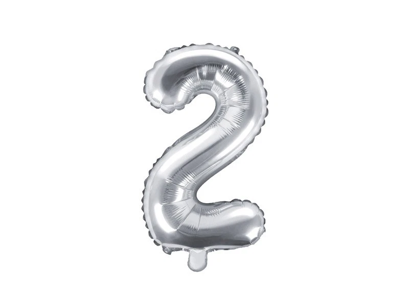 Pallone numero 2 Due ARGENTO in MYLAR foil - PALLONCINO numerale 35cm per feste - Immagine 1 di 1