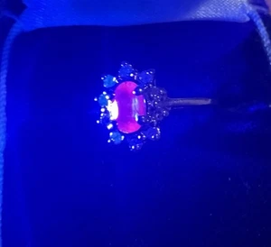 10K Yellow Gold Real Pink Ruby, Halo Ring w/ Diamond Accents — Sz 6.5 — 2.18g - Picture 1 of 17