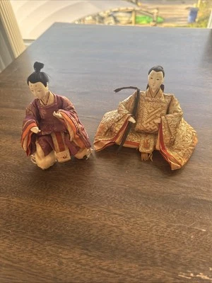 Antique Gofun Meiji Period (1868-1912) Hina Japanese Emperor and Empress Dolls - Image 1 of 4