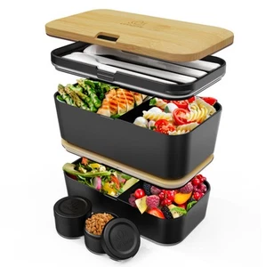 Porta Pranzo 1,2L Lunch Box Ermetico con 4 Scomparti e Posate Sicuro per - Foto 1 di 12