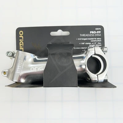 New 58070 Origin 8 Pro-Fit Theadless Stem 100mm 1- 1/8" 17º Silver 25.4 Clamp - Image 1 of 4