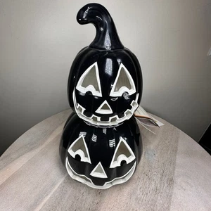 Schwarze gestapelte Kürbisse beleuchtet Halloween Tischdeko Heiligtum Zuhause NEU - Bild 1 von 12