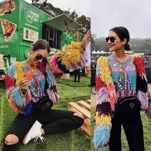 GIACCA MULTICOLORE ALICE + OLIVIA PELLICCIA FULVO FRANGE TAGLIA XS NUOVA CON ETICHETTE  - Foto 1 di 8