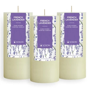Juego de velas perfumadas de lavanda - 3x6 velas de pilar de marfil para aromaterapia en el hogar... - Imagen 1 de 5