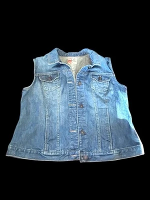 Ruff Hewn Blue Denim Button-Up Trucker Sleeveless Vest Women's Size Large - Image 1 of 4