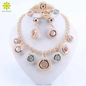 African Beads Jewelry Sets Dubai Gold/Sliver/Rose Colorful Jewelry Set For Women - Picture 1 of 7