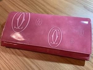 Cartier Happy Birthday Long Wallet Pink 2C Logo Genuine Leather Auth Japan - Picture 1 of 8