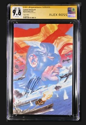 Captain America #1 1:100 CGC 9.6 SS *SIGNED* ALEX ROSS VIRGIN VARIANT Wraparound - Image 1 of 4