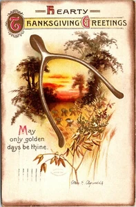 Postal de Acción de Gracias Wishbone Sunset Harvest 1912 - Imagen 1 de 2