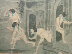 Aquarelle peinture érotique 19e siècle Chine ou Japon Femme nue dessin - Picture 1 of 3