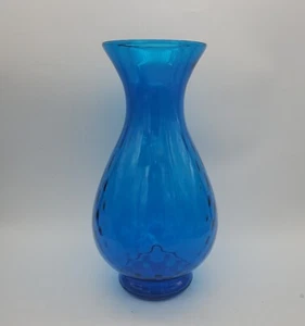 12"H Empoli Diamond Optic Hand Blown Glass Vase Italy Italian Peacock Blue - Picture 1 of 7