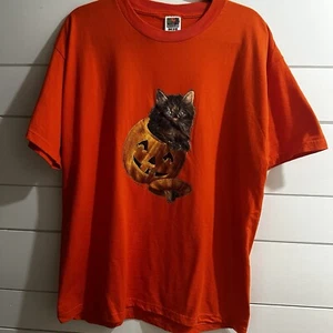 Vintage Halloween Shirt 90er Jahre Katze im Kürbis orange Größe XL - Bild 1 von 11