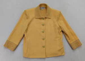 St. John Collect  Santana Knit Blazer Jacket Size 6 Yellow 3/4 Sleeve FLAWS - Picture 1 of 17