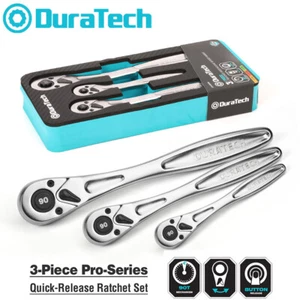 DURATECH 3-Piece Heavy Duty Ratchet Set 1/4” 3/8” 1/2” Drive Ratchet Handle New - Picture 1 of 11