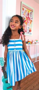 Wildflowers clothing Blue/white Striped Down by the Bay Dress size 12 EUC - Picture 1 of 12