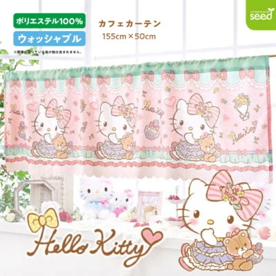 Sanrio Hello Kitty Cafe Curtain Girly Ribbon Rose for Small Windows 155×50cm - Image 1 of 4