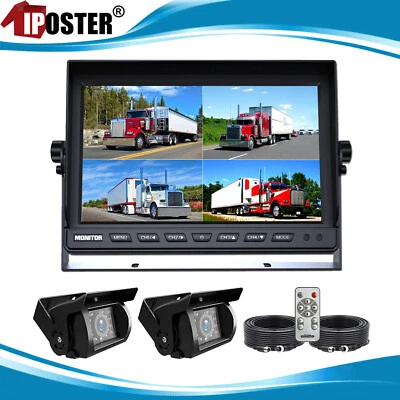 10.1" QUAD Monitor Backup Camera For Truck Trailer RV BUS Rear view Reversing - image 1 of 4