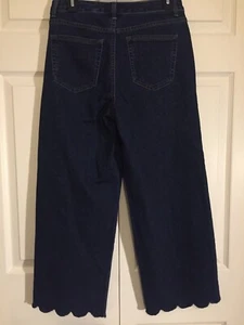 Charter Club Jeans Women’s 6 Dark Blue Denim Scalloped Hem Ankle Wide Leg Crop - Picture 1 of 8
