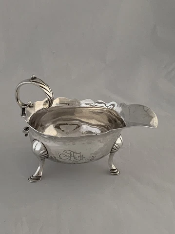 GEORGIAN Sterling Silver CREAM JUG 1753 London SMALL SIZE Antique Sauce Boat Cover