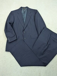 Tuta Uomo 40S 36x28 Blu Gessato Lana 2 Pezzi Giacca Pantaloni Vintage Union USA - Foto 1 di 18
