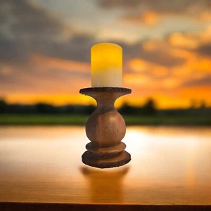 Candle Holder Solid Wood Bark Edge Oak Finish with Metal Inlay - Picture 1 of 4