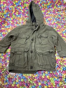 Boys Baby Gap Kids Age 2 Years Khaki Green Casual Lined Hood Rain Coat Jacket - Picture 1 of 5