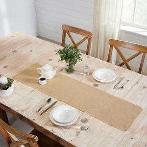 Greetings Jute Burlap Tan 100% Cotton Table Runner Rustic Primitive Natural VHC - Picture 1 of 4