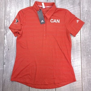 Adidas Womens Team Canada Polo Shirt Size Medium Orange Stripe Performance Top - Picture 1 of 10