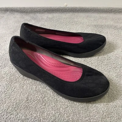 Crocs Marin ColorLite Wedges Women's Sz 7 Black Faux Nubuck Leather Dual Comfort - Image 1 of 4