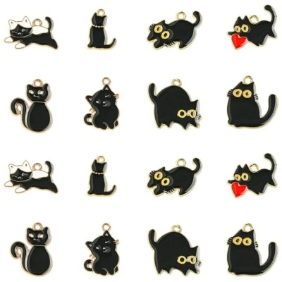 40 peças berloque animal esmalte gato preto para joias faça você mesmo pulseiras colares brincos - Imagem 1 de 4