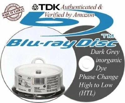 25 TDK printable blank Blu ray discs 6x Recordable BDR 25GB 130mins by RiTEK - Image 1 of 4