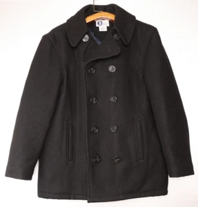 Men's M Black Double Breasted Wool PeaCoat Quilted Liner Polyester Fill Arizona - Picture 1 of 17
