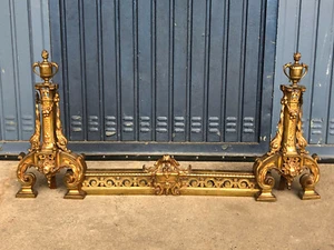 Prunkvolle antike Kaminböcke Messing + Bronze feuervergoldet Historismus um 1850 - Bild 1 von 12