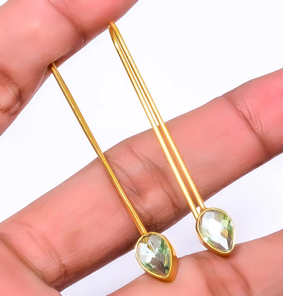 Pendiente enchapado en oro de plata de ley 925 amatista verde 1,95" A348 Foto 1 de 4