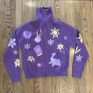 Boxlunch Disney Princess Tangled Rapunzel Knit Zip Up Purple Sweater Large L - Picture 1 of 10